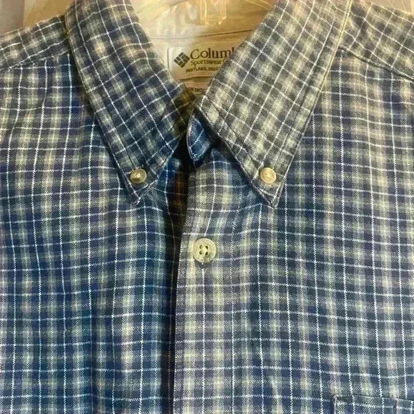 Columbia Mens long sleeve blue plaid button down shirt size Large - Picture 4 of 9